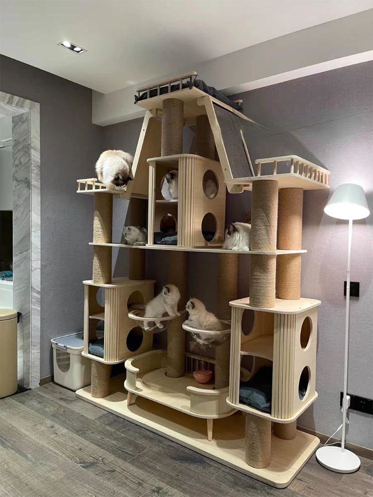 Solid wood cat castle Muppet multi-cat family can use large cat climbing frame.