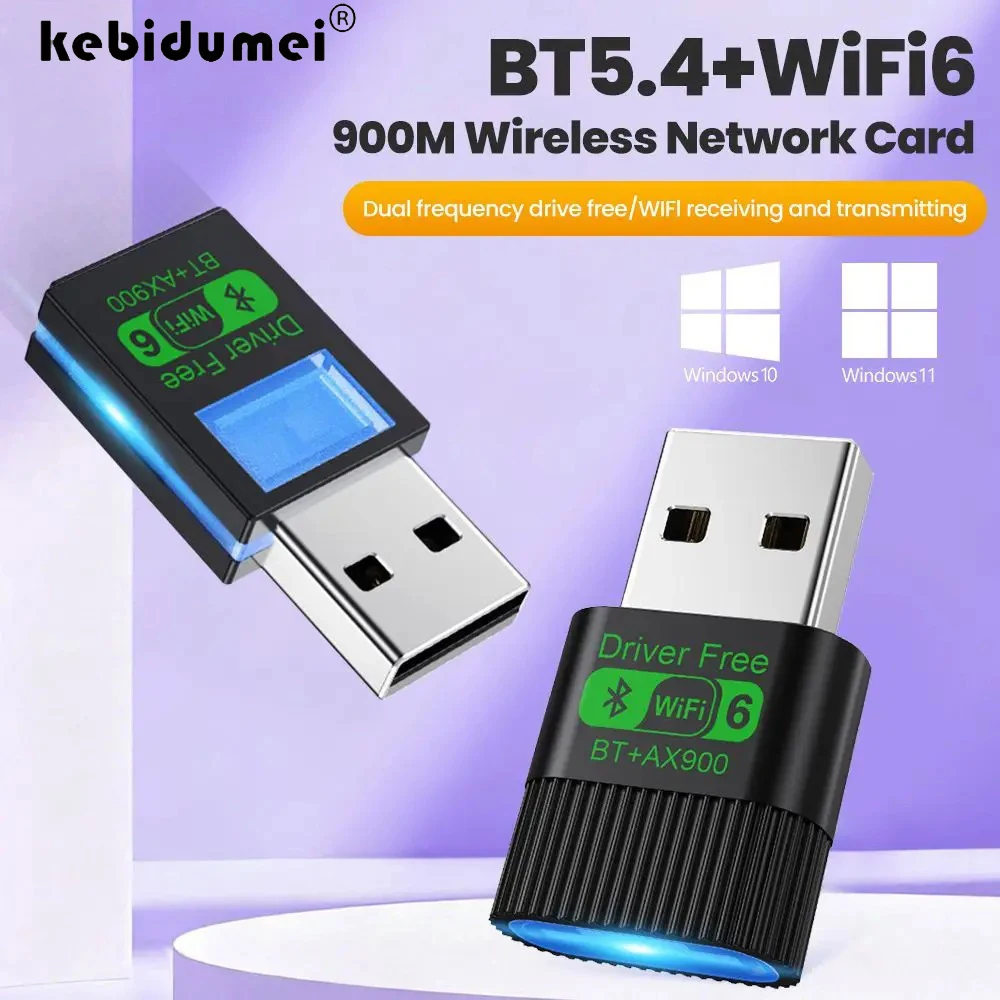 

KEBIDUMEI AX900 USB-адаптер Wi-Fi 6 Bluetooth 5.4, двухдиапазонный, 2,4G и 5 ГГц, USB-приемник беспроводной сети Wi-Fi, без драйверов, для Win10/11