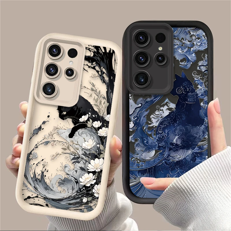 Oil Painting Artistic Cat Case For Samsung Galaxy S26 S25 Edge S24 S23 Ultra S22 Plus S21 FE A07 A17 4G A37 A57 5G Silicone Capa
