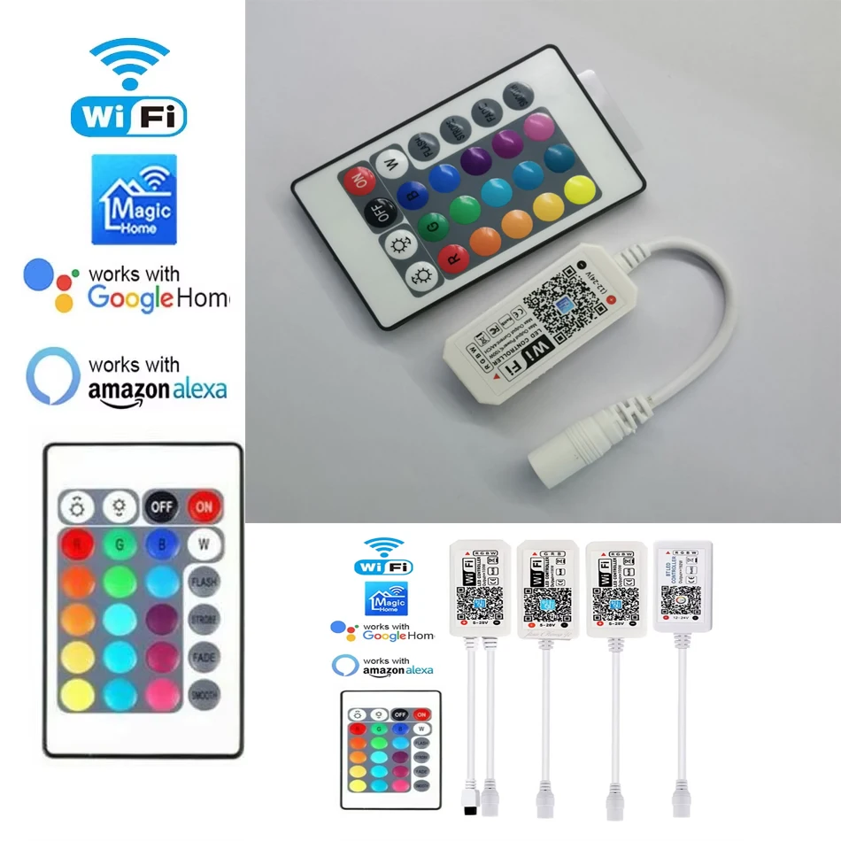 Image of 12V 24V LED-Streifen WiFi RGB LED-Controller RGBW 24-Tasten Android iOS App Magic Home Dimmer-Steuerung für RGB RGBW LED-Lichtstreifen
