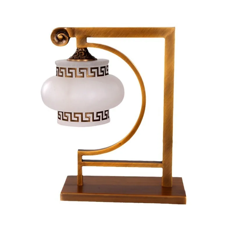Chinese retro all copper natural marble lamp villa duplex living room bedroom study desk lamp