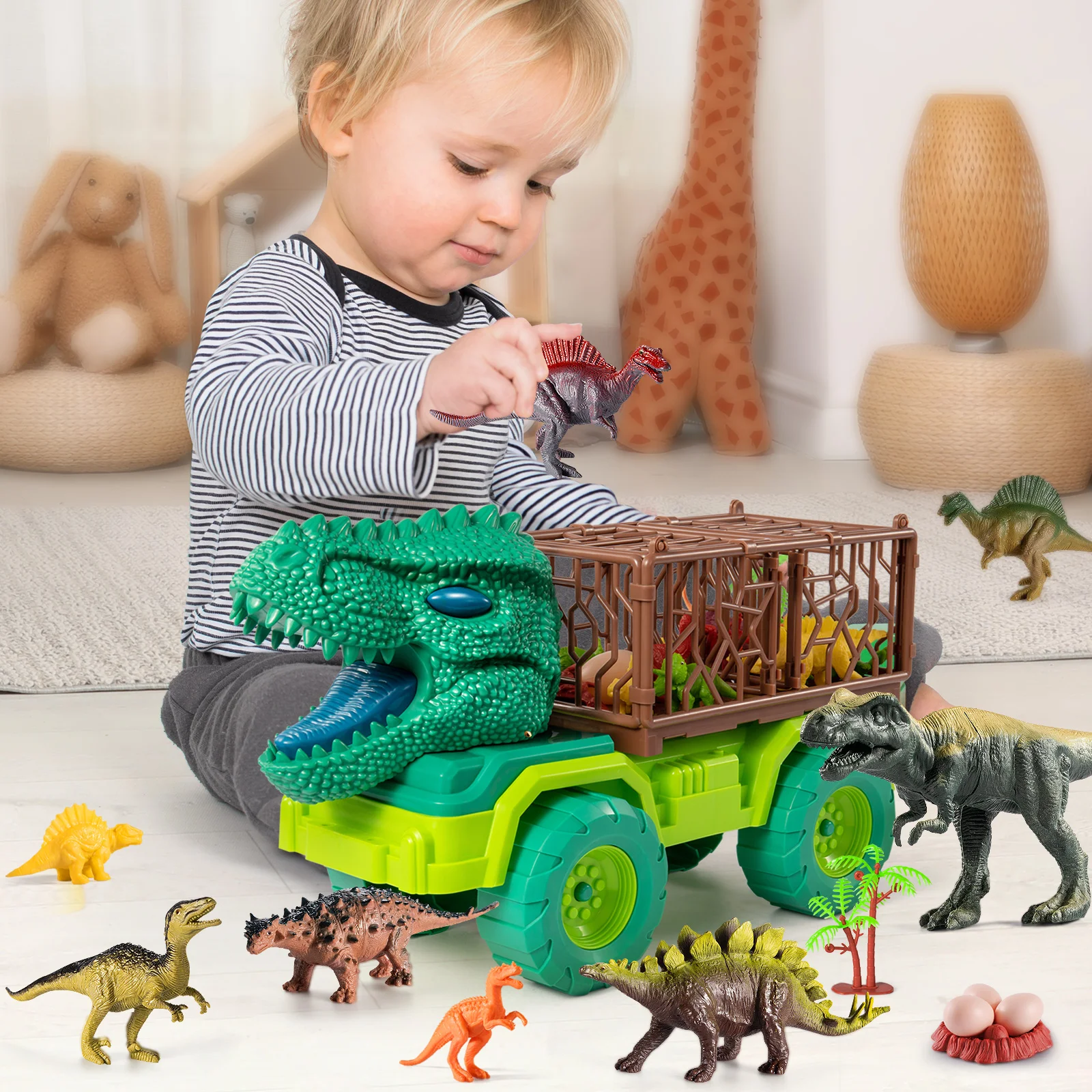 Dinosaurs Transport Carrier Truck Car Toy Indominus Rex Jurassic Park Educational Dinosaur Toys for Children Boys Gifts