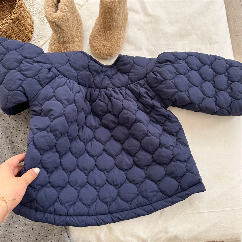 2026 New Winter Toddlers Girls Cotton-padded Coats Puff Sleeve Korean Style Baby Kids Thicken Warm Outerwear  1-8Years