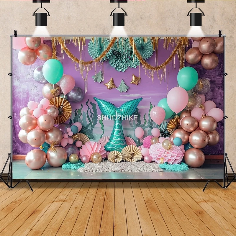 Fairy Castle Mermaid Seashells Circus Tent Photography Backdrops Balloons Birthday Party Decor Photo Studio Background NR-02