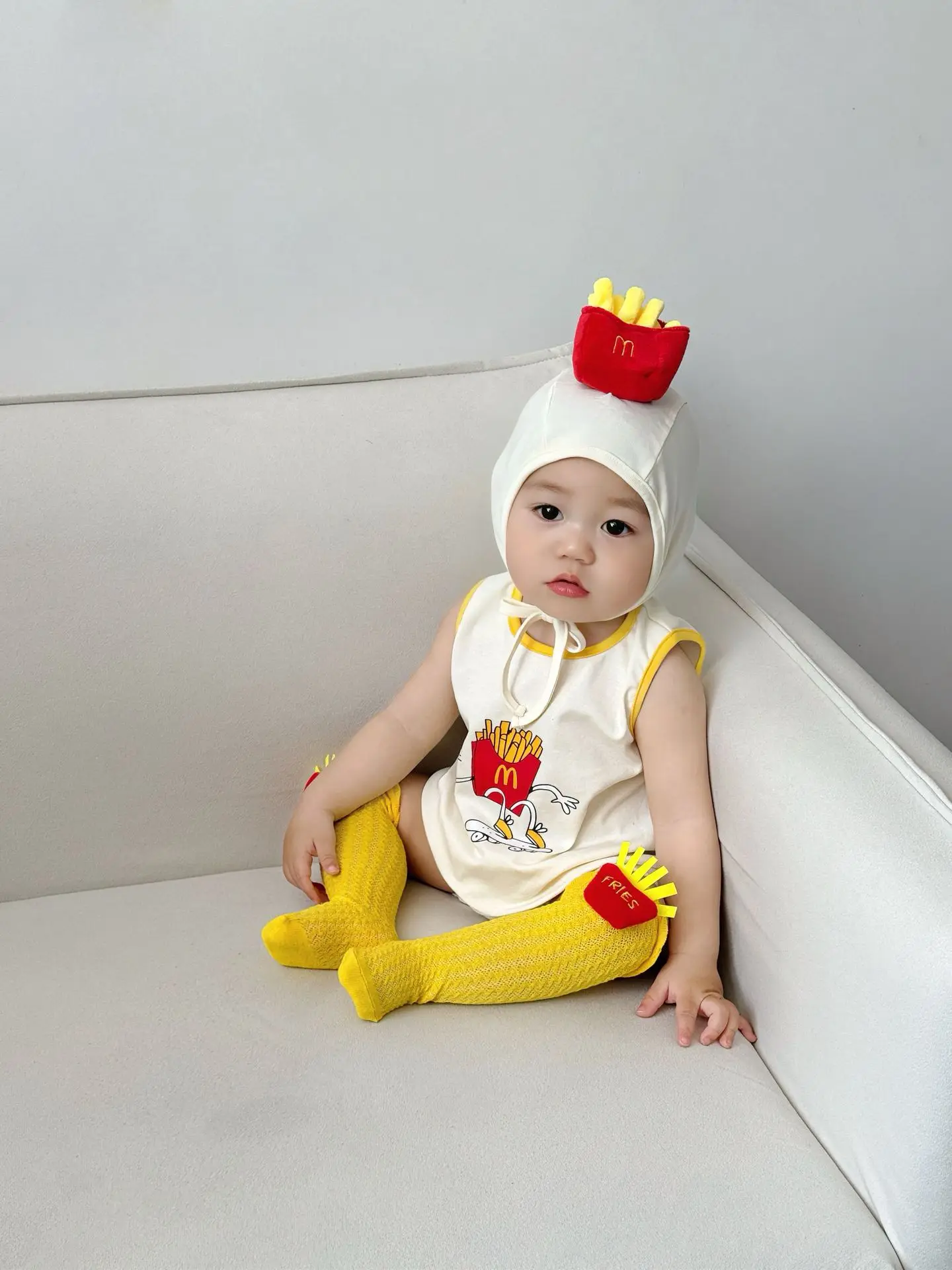 Korean Baby Romper Summer Fries Pattern Cute Comfort Infant Bodysuit Funny Costume Outfit Boys Girls Clothes Toddler Outfits