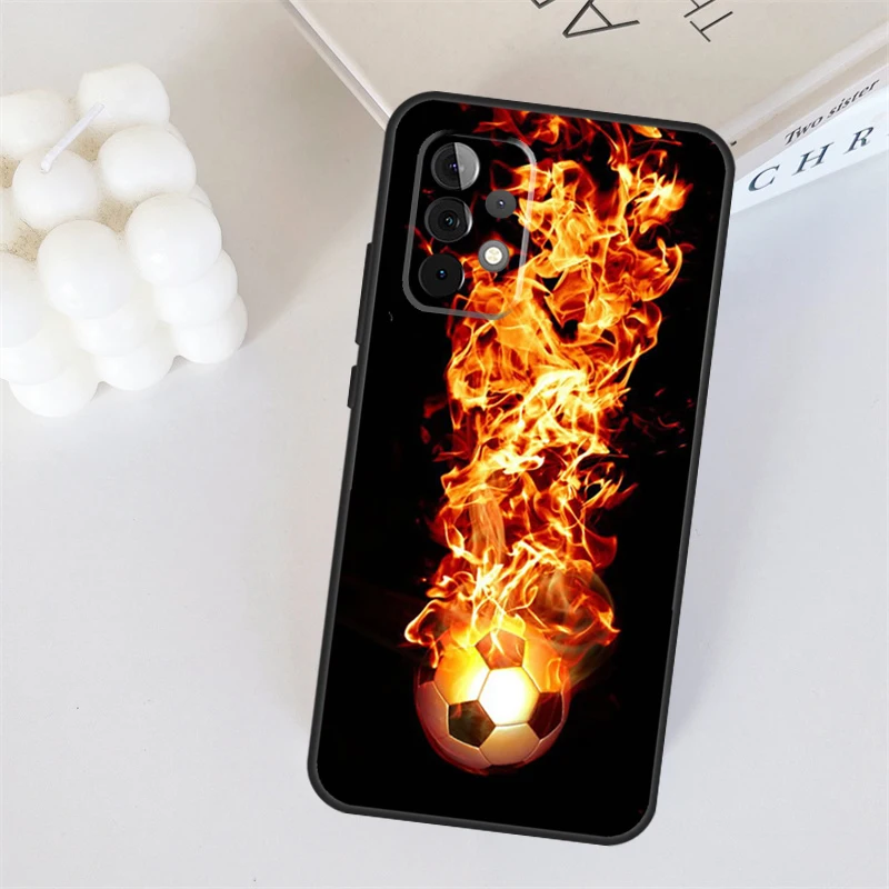 Fire Football Ball Soccer Cover Case For Samsung Galaxy A54 A34 A24 A12 A22 A32 A52 A51 A71 A13 A23 A33 A53 A73 A14