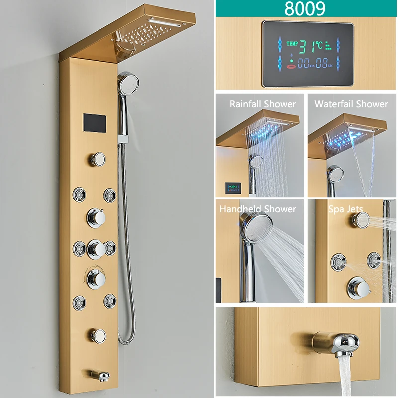 LED-licht badkamer douchekraan set LED regendouche paneelsysteem badkuip watermengkraan massage SPA temperatuurscherm
