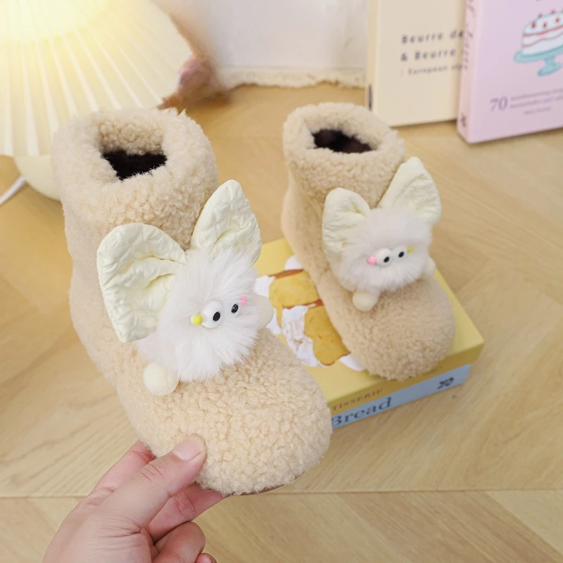 

Outdoor New Children Winter Plush Boots Cute Bear Girl's Fashion Causal Warm Cotton Boots Sweet Bowknot Kids Princess Ankle Boot