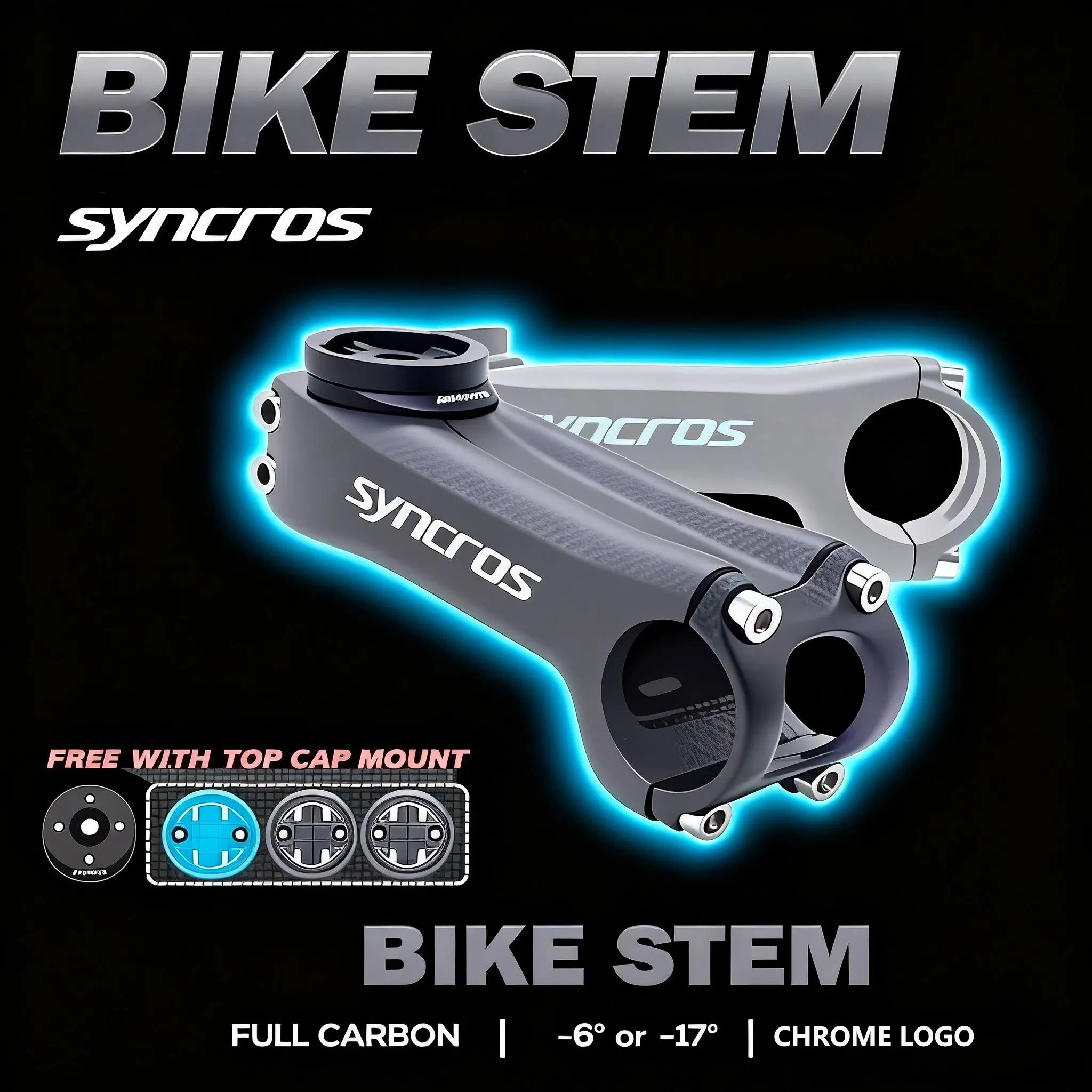 

SYNCROS Chrome logo Carbon Bicycle Stem -6°/-17°,Clamp Diameter 31.8mm, Road/MTB Handlebar Stems 70/80/90/100/110/120/130mm Matt
