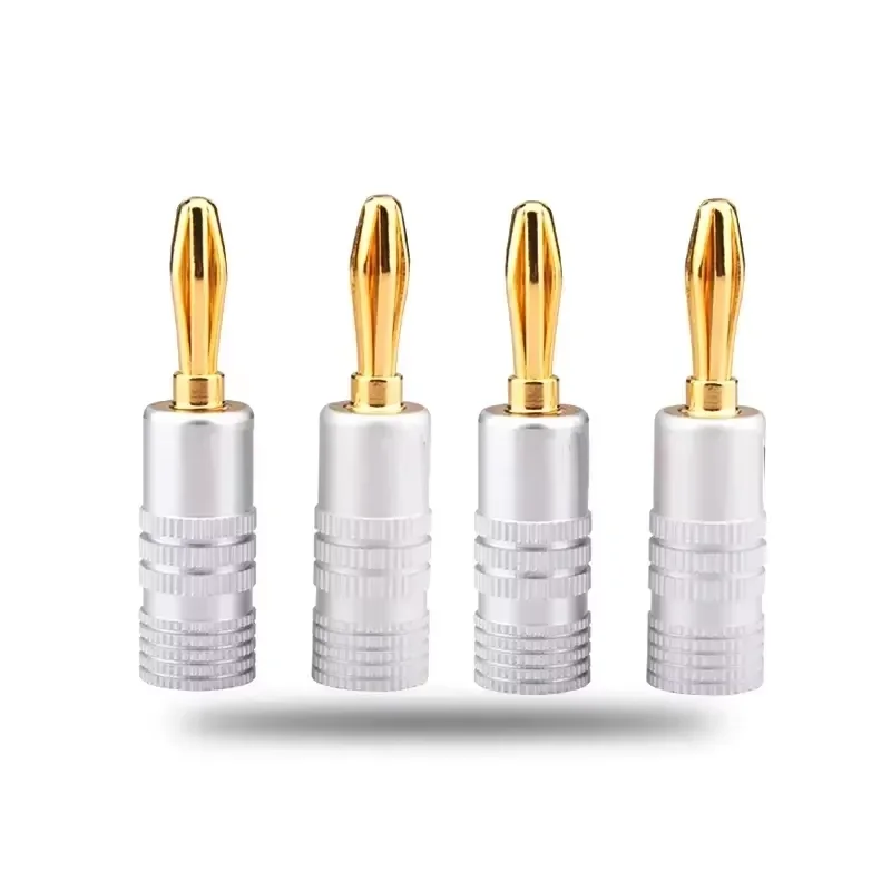 4pcs Banana Connector 4mm Speaker Banana Plugs Copper Gold Plated 4mm Banana Jack Match with 4mm Binding Post
