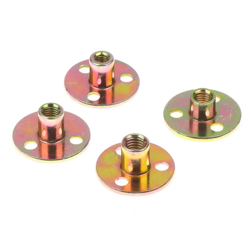 Screw-in T-Nuts Carbon Steel Round Base Brad Hole Tee Nuts 8/16Pcs M6 M8 M10 for Woodworking Furniture Repair DIY Projects