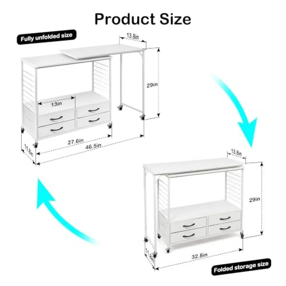 Sewing Table with Storage 46.5'' Folding Sewing Table 70 Pegs 4 Drawers