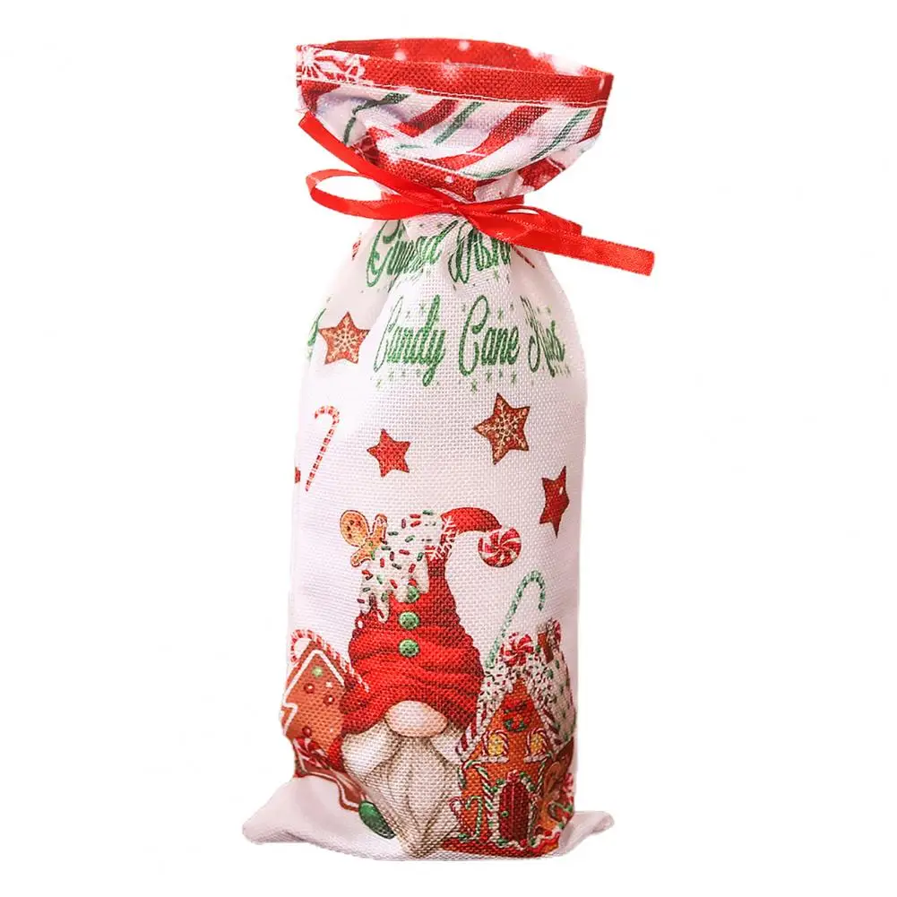 Christmas Wine Bottle Bag Whimsical Gnome House Car Wine Bottle Cover Festive Drawstring Cloth Sleeve for Merry Christmas