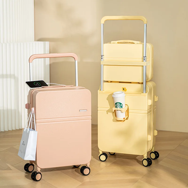 20/24 Inch Luggage Set Trolley Luggage Bag Wide Bar Travel Suitcase on Wheels Zipper Lightweight Luggage Woman Cosmetic Bag