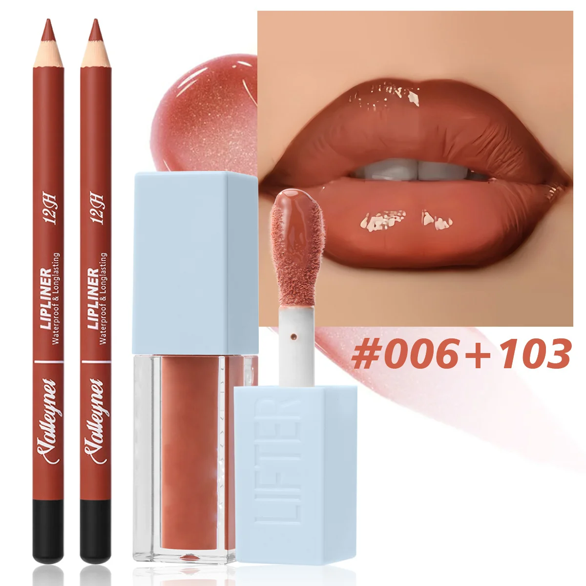 2 unids/set delineador de labios + aceite de labios lápiz labial de terciopelo mate-Juego combinado de labios resistente al agua de larga duración cosméticos tutoriales de maquillaje