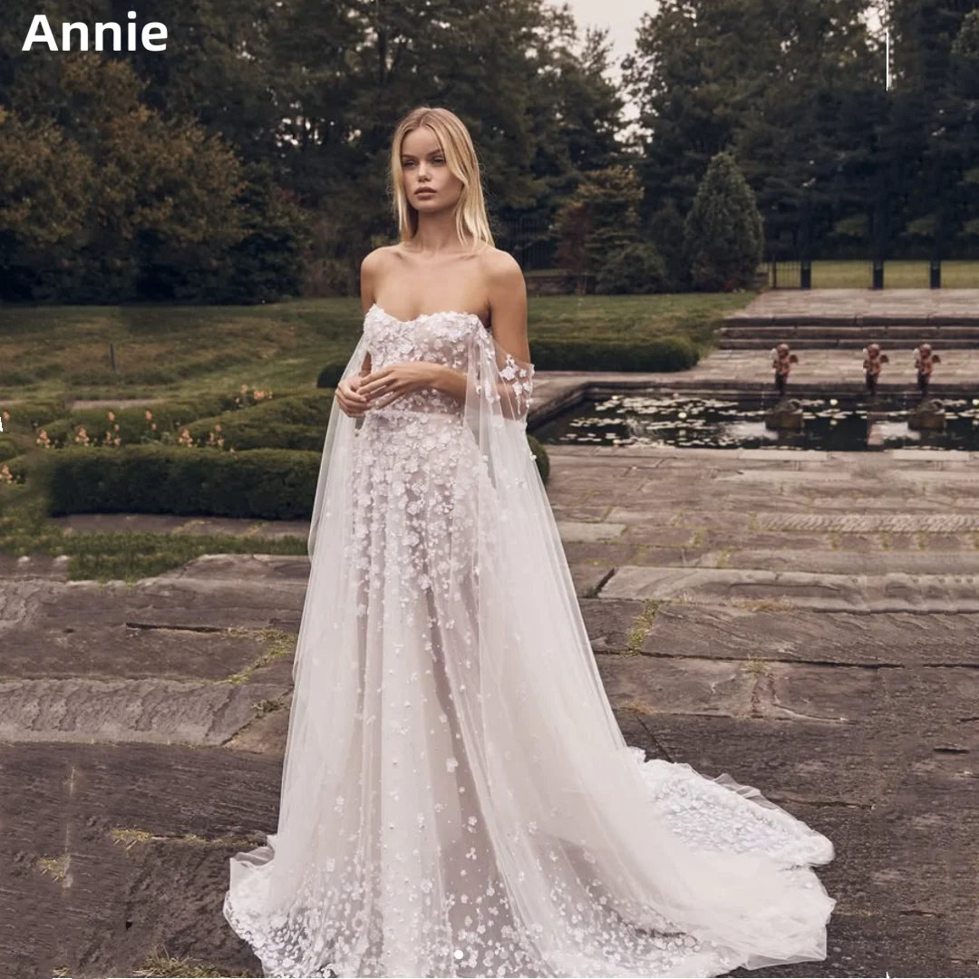 

Annie Белые платья для выпускного вечера с 3D наклейками и цветами Сексуальные вечерние платья с открытыми плечами Великолепная тюлевая шаль Vestidos De Fiesta по индивидуальному заказу