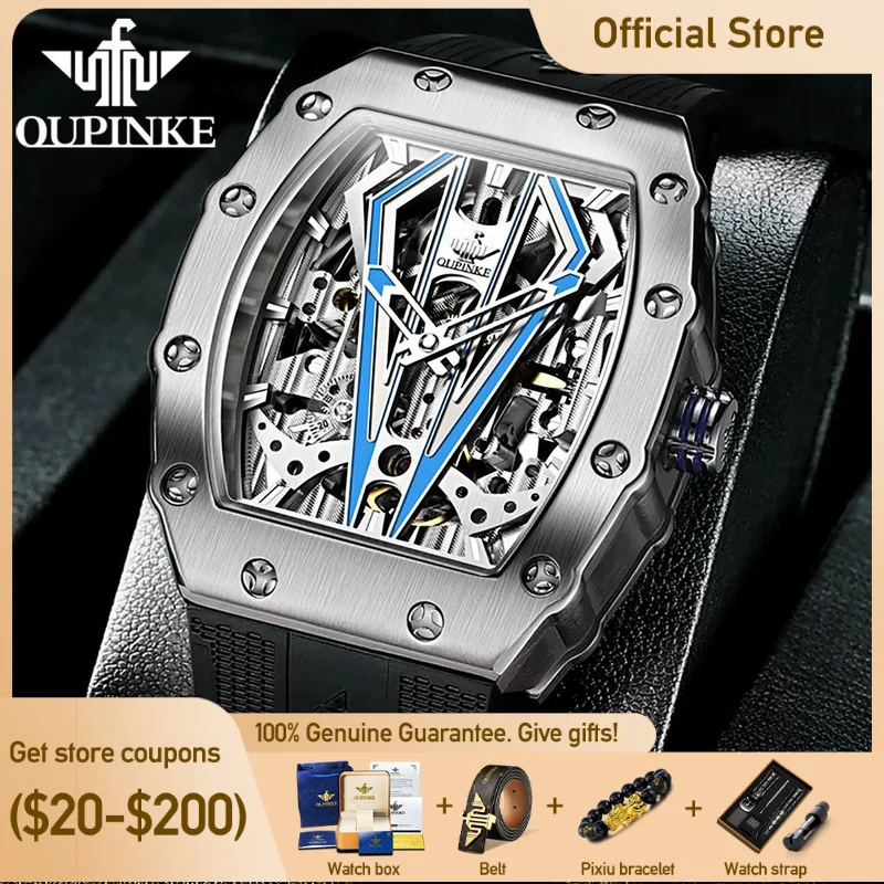 

OUPINKE Top Brand Luxury Automatic Mechanical Watch for Man Waterproof Tonneau Tungsten Steel Case Sapphire Mirror Fashion Dress