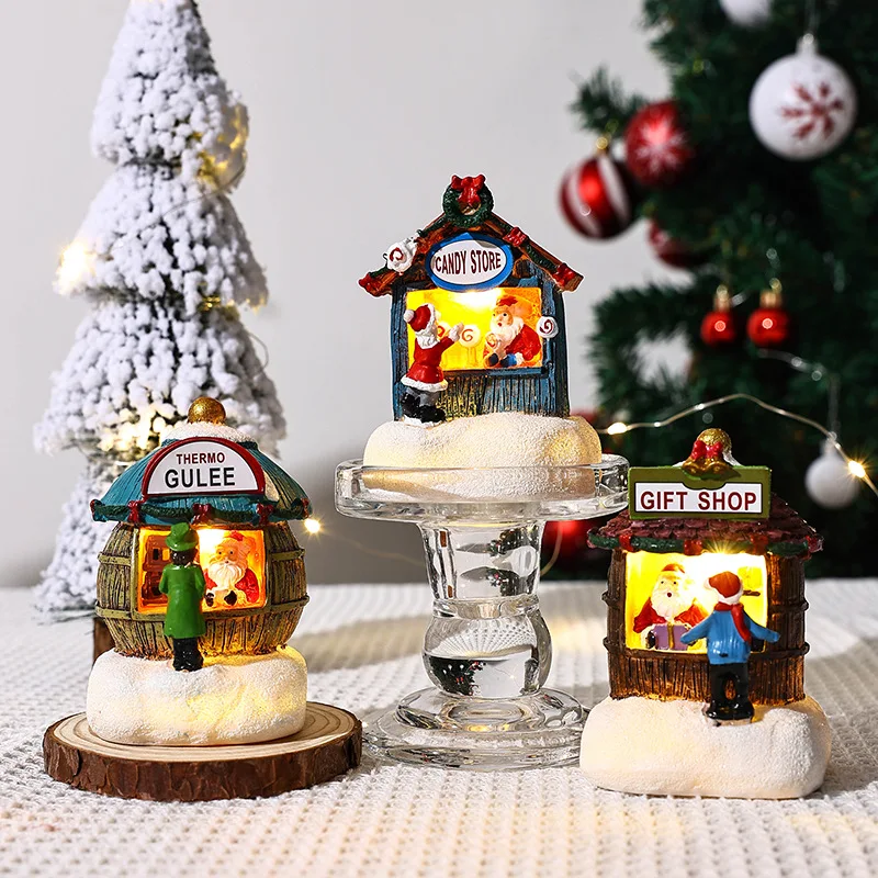 

Christmas Resin Decorations Small Houses Santa Claus Shops Micro Landscapes Festive Decorations to Enhance Warm Atmosphere