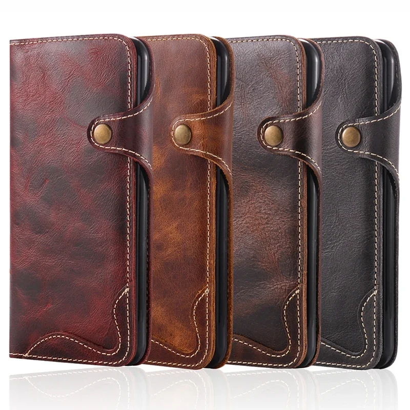 

Natural Genuine Leather Case For iPhone 6 7 8 Plus 6s 16 Pro Max Retro Vintage Flip Cover Phone Sleeve Bag With Card Pockets