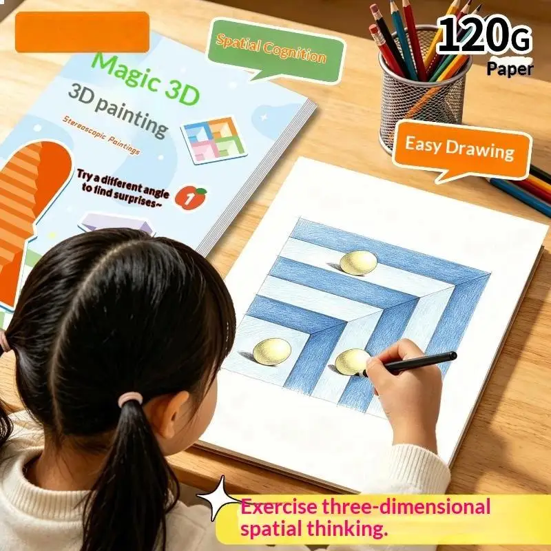 Children 3D Stereo Doodle Sketchbook Non-Toxic Odorless Graffiti Painting Book Boost Kids Art Creativity for Art Learning Class