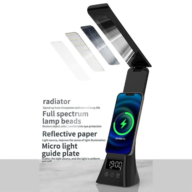 Imagem -04 - Recarregável Led Desk Lamp Home Desk Light com Alarme Relógio Dobrável Candeeiros de Mesa Touch Control Data Temperatura Braço Quarto