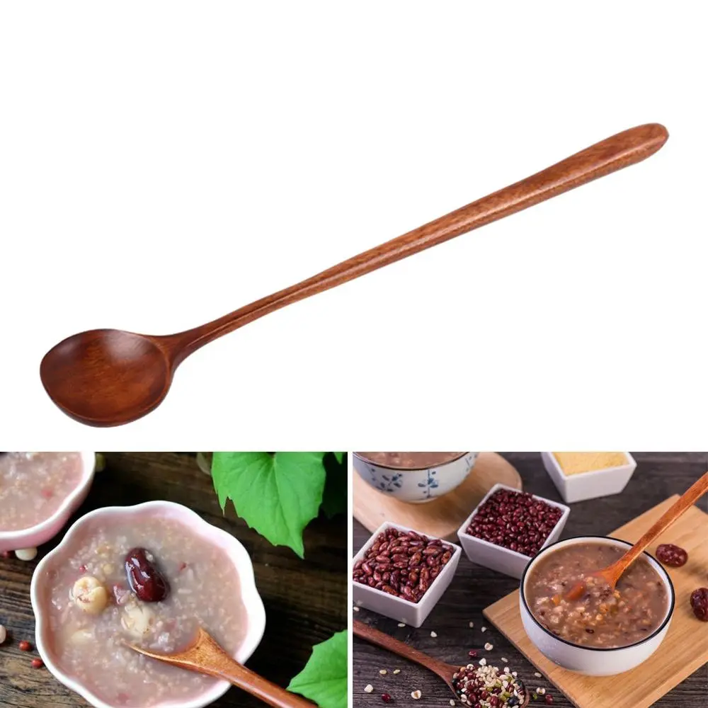 

Natural Wooden Long Handle Spoon Soup Scoops Dessert Porridge Tea Coffee Wood Spoons Tableware Kitchen Supplies