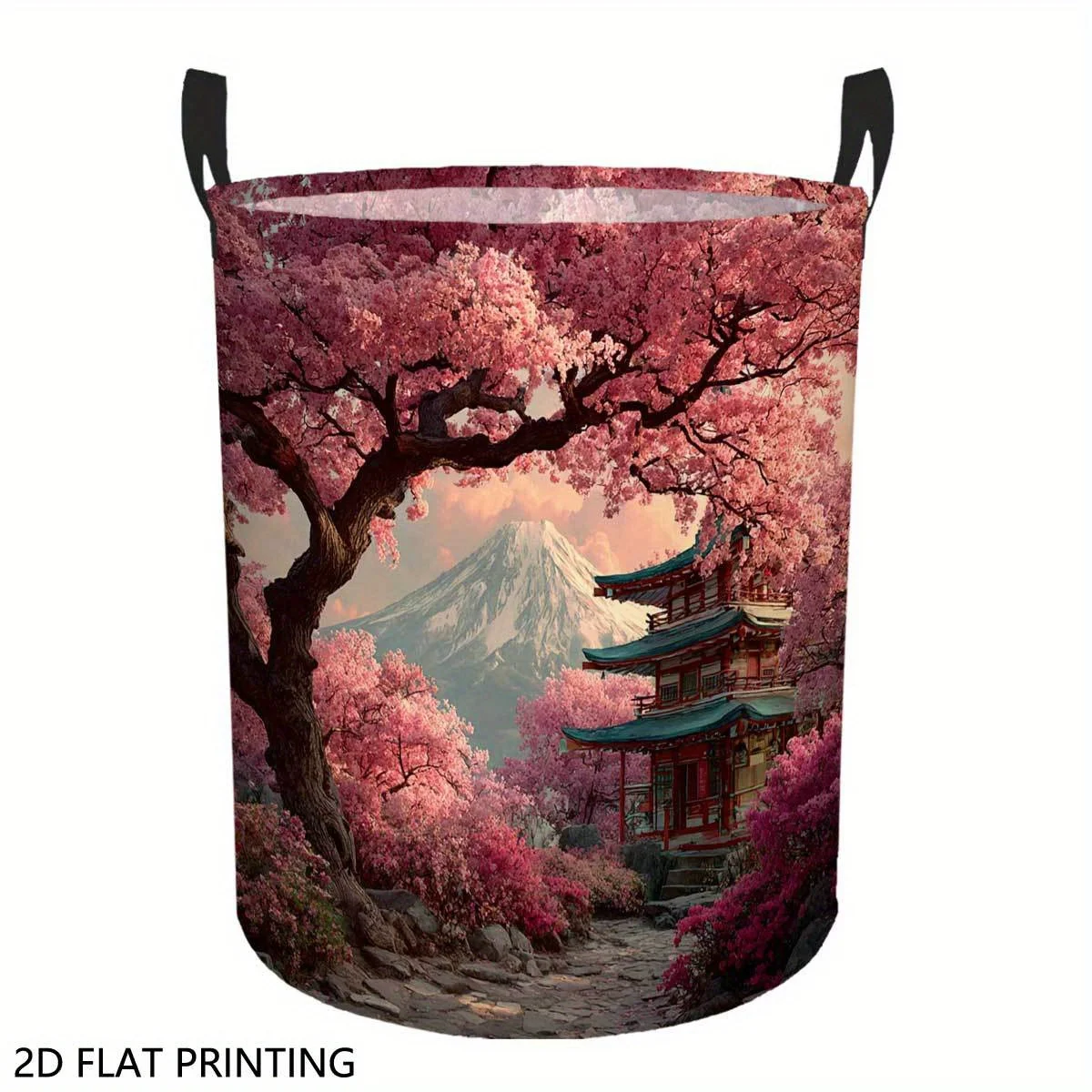 Japanese Cherry Blossom Laundry Basket Floral Hamper Foldable Clothes Basket Space-Saving Storage Organizer for Home Travel