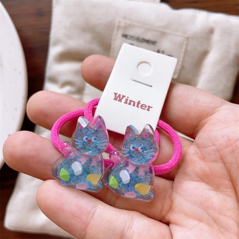 New Korean Cute Cat Children's Hair Ties Acrylic Transparent Cat Headband for Girls and Babies Spring Colored Hair Rope Headwear image 6