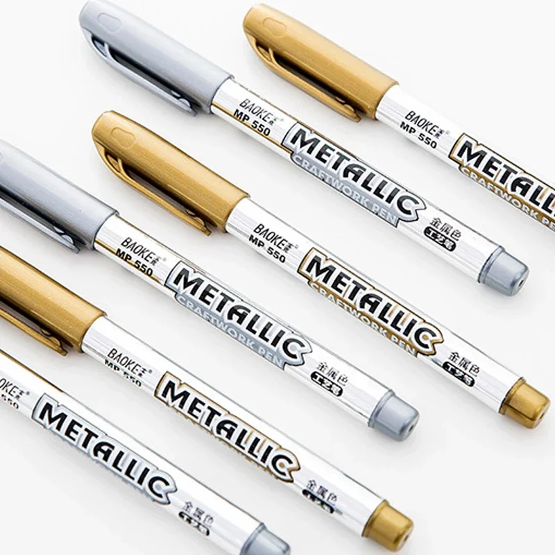 Metallic Marker Pen Waterproof Permanent Acrylic Gold Silver Color Pen Back to School Supplies Highlighter Marker DIY Painting image 3