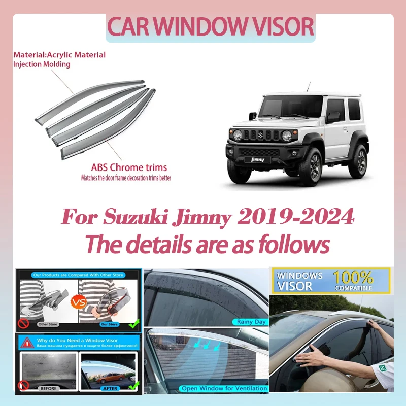 

Car Window Visor for Suzuki Jimny 3 Doors 2019-2024 Deflector Window Rain Guard Weathershield Sun Rain Guard Auto Accessories