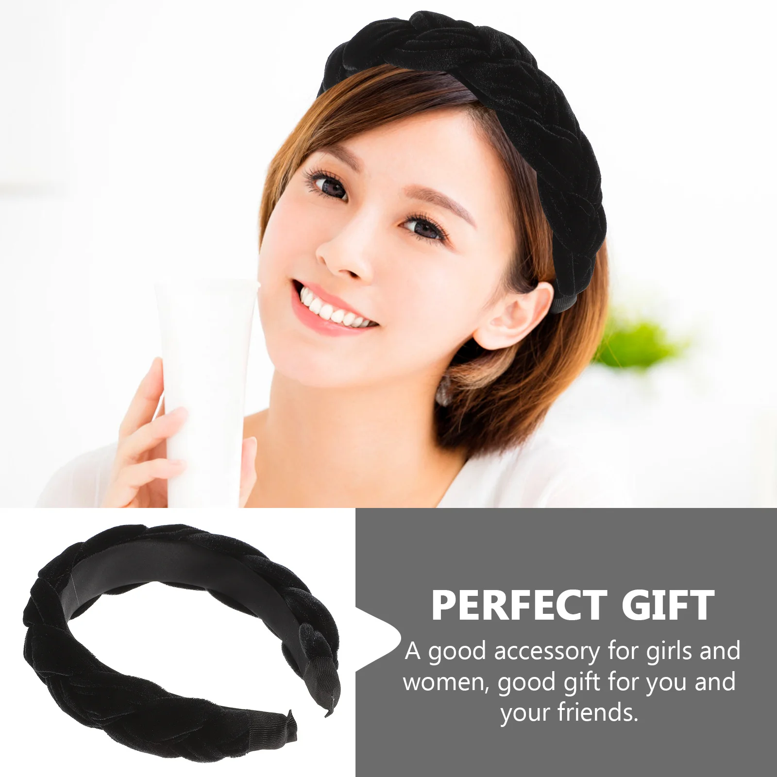 

Women Wide Hair Hoop Black Braided Design Comfortable Lightweight Headband for Daily Outfit Party Meeting Accessory