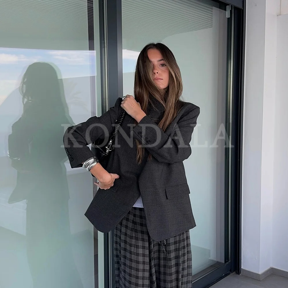 KONDALA 2025 秋冬 ストリートウェア シングルボタン レディースブレザー ファッション エレガント 無地 ハーフハイカラー シック レディースブレザー