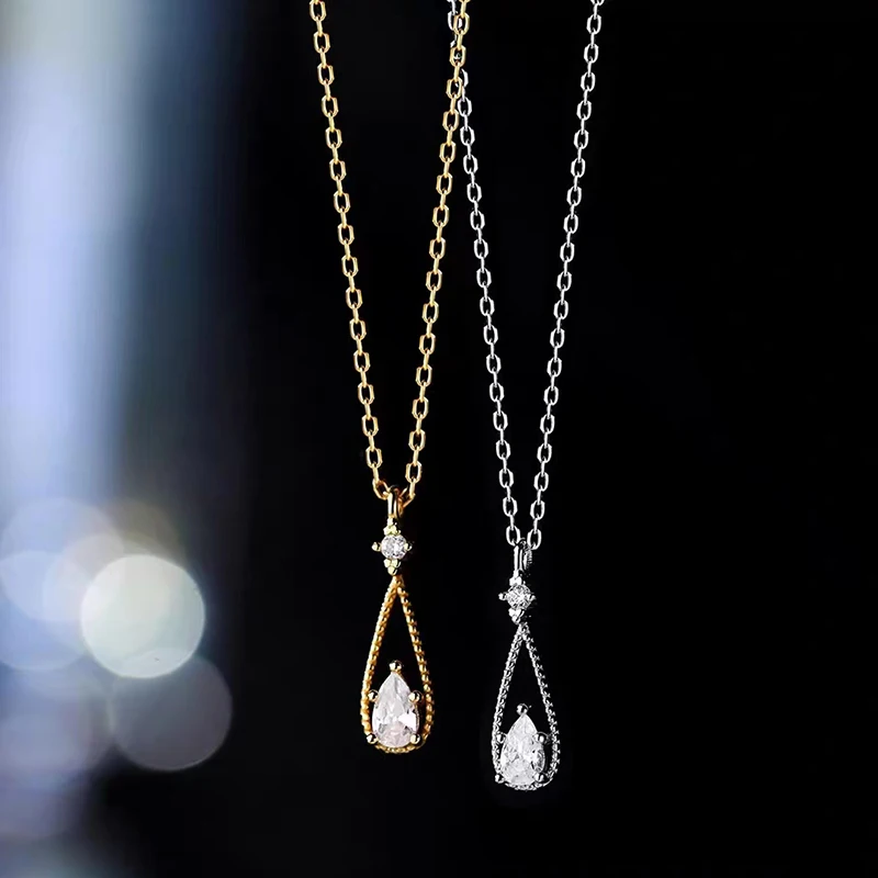 Fashion French Water Drop Zircon Necklaces Shiny Rhinestone Pendant Necklaces Commuter Versatile Collarbone Chains Accessories image 2