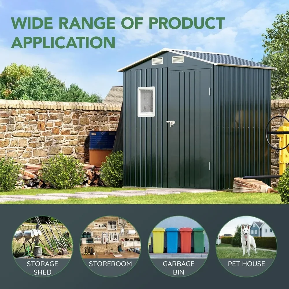 سقيفة تخزين فولاذية خارجية بطول 6 × 4 أقدام مع نافذة شفافة وأبواب قابلة للقفل ومقاومة للطقس للحديقة والفناء الخلفي