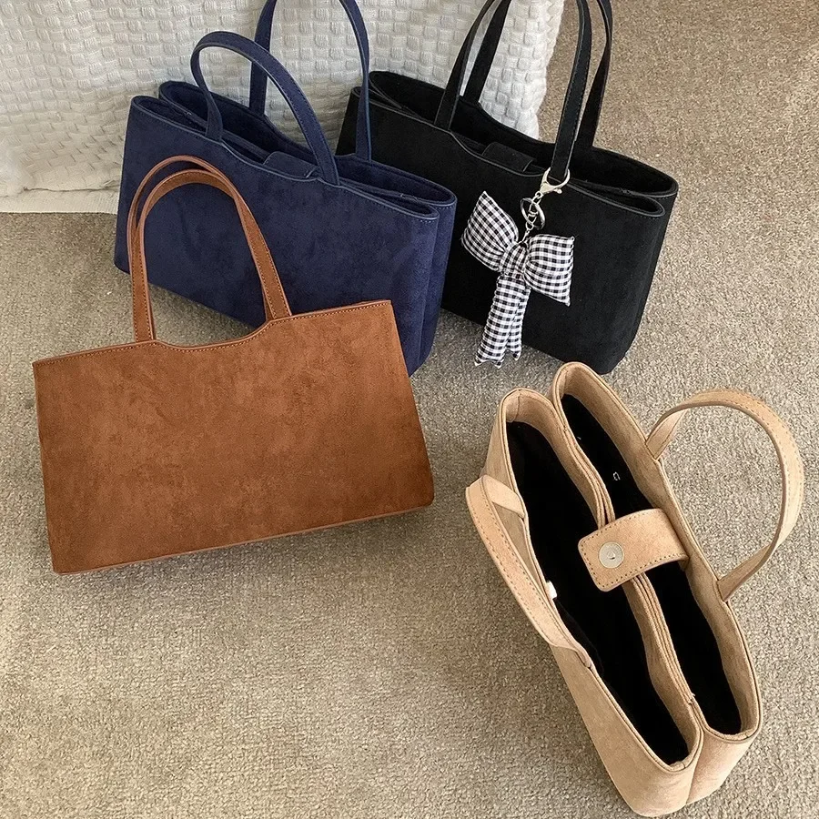 LEFTSIDE Women Korean Fashion Small Faux Suede Soft Handbags and Purses 2024 Winter New Trend Y2K Tote Bag Lady Shoulder Bag