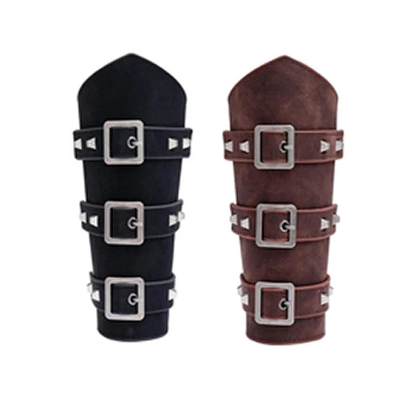 Vintage Leather Arm Punk Wristband Guards Medieval Knight Bracers One Size Adjustable Cosplay Medieval Punk Biker Wristband