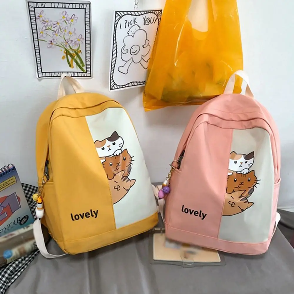 Mochila encantadora de moda para estudiantes, mochila universitaria con estampado de gato impermeable, bolso de hombro de nailon a la moda para adolescentes