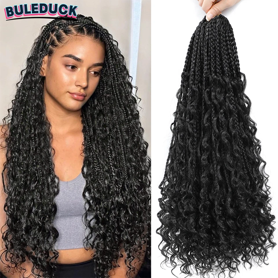 

Buleduck 1- 8 Packs Ombre Bohemian Box Braids Crochet Hair With Curly Ends 20 Inch Synthetic Goddess Braids Hair Extensions