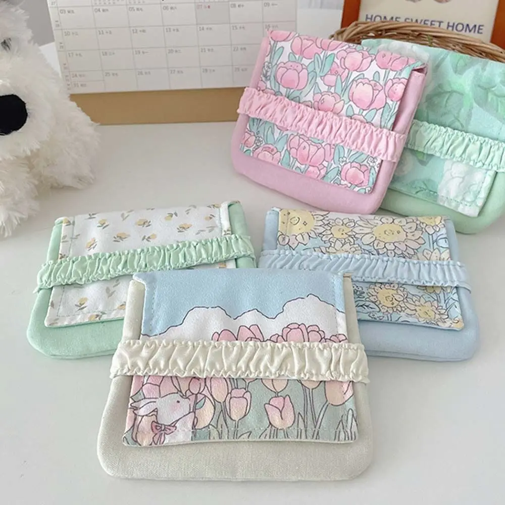 Large Capacity Mini Cosmetic Bag Bear Candy Color Sanitary Napkin Storage Bag Korean Style Cotton Cloth Flower Coin Purse image 5