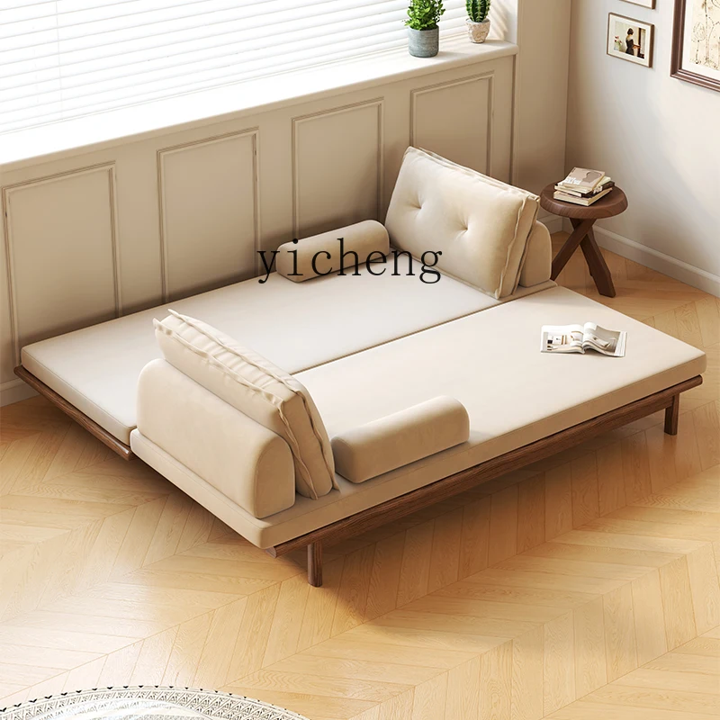 

TQH solid wood sofa bed dual-purpose multi-functional small apartment living room simple cat scratching fabric retractable bed