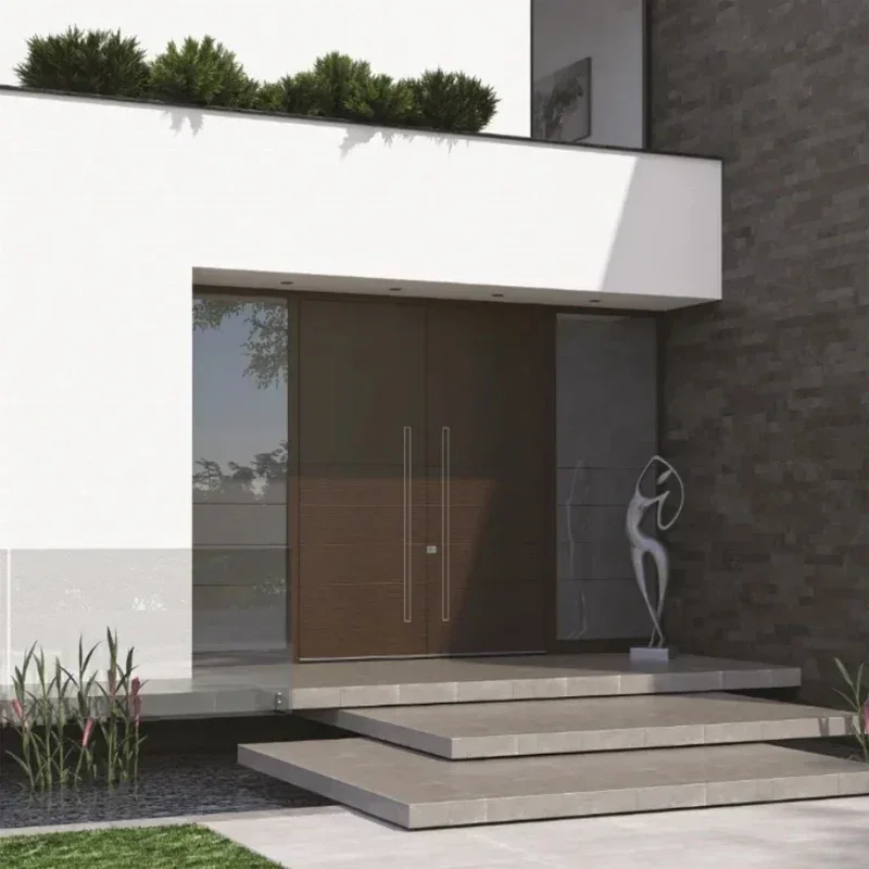 Modern Factory Villa Solid Wood Aluminium Exterior Doors Entrance Security Front Entry Pivot Door For Houses