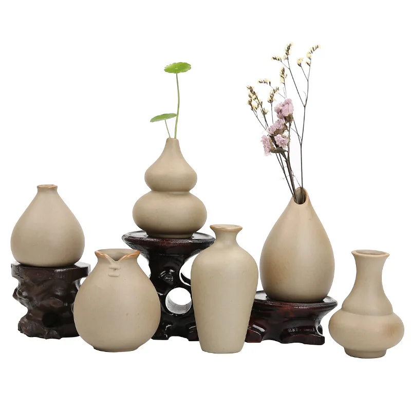 

Creative Ceramic Small Vase Small Ornament Crude Pottery Mini Hydroponic Flower Vase Tea Room Zen Desktop Ornament