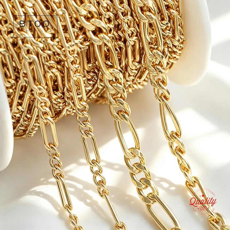 1 Meter 14K Gold Filled Figaro Chain 3.5mm 3+1 Footage Unfinished Gold Chain for DIY Jewelry Wholesale Bulk