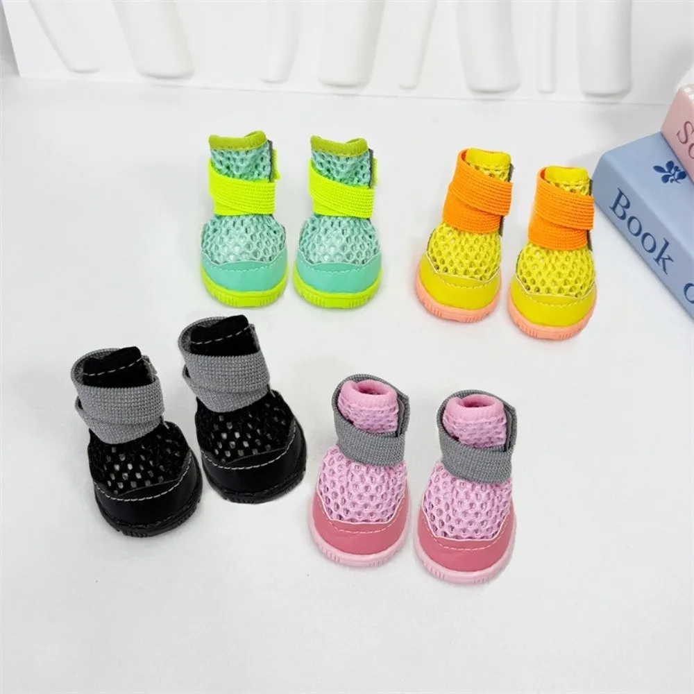 

4pcs/set Breathable Dog Mesh Shoes Adjustable Soft Anti-Slip Dog Boots Reflective Wear-Resistant Pet Sneakers Outdoor Adventure