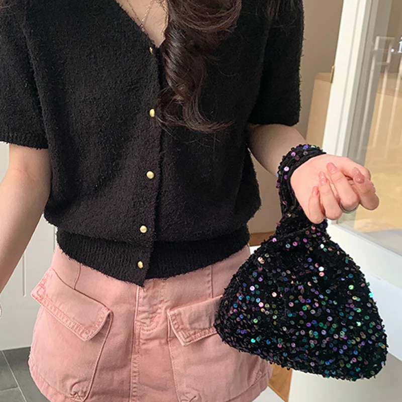 Women Sequin Bling Clutch Bag Fashion Evening Luxury Shoulder Bag Glitter Shiny Ladies Party Purse Wrist Knot Handbag