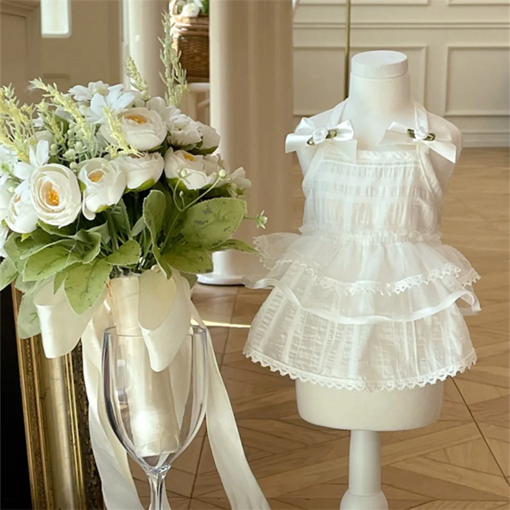 

Fashion Lace Pet Princess Dress Soft Thin Design Cat Flying Sleeve Skirt Breathable Pet Summer Clothes Summer