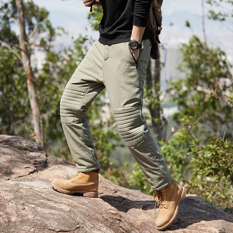 Pantaloni invernali da uomo fodera in pile spesso tessuto grafene ginocchio caldo dritto pantaloni Casual 2023 nuove tasche con Zip pantaloni termici maschili