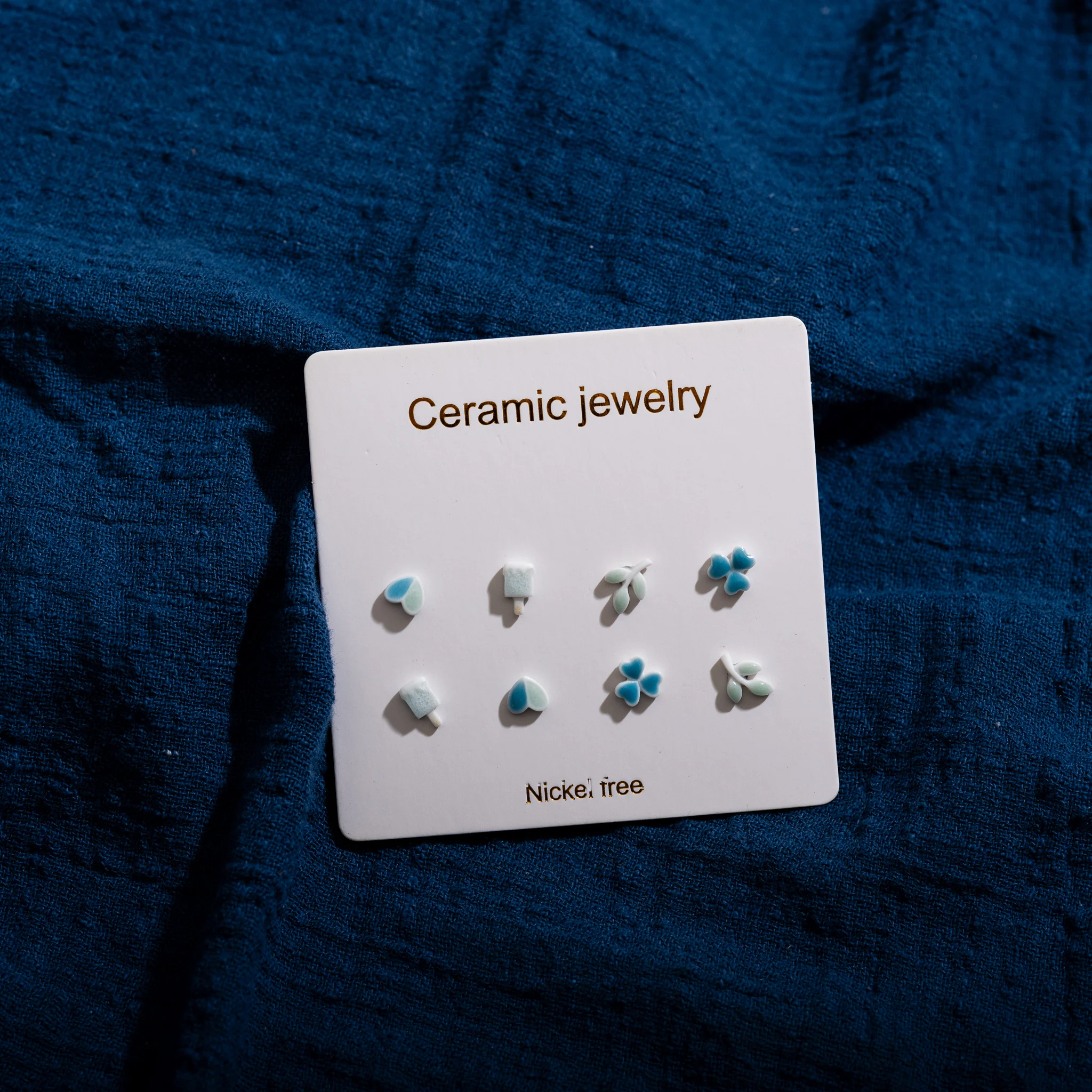 Stylish Ceramic Stud Earrings 4 Pair Set Blue Star Heart Flower Design Lightweight Everyday Gift for Girls Women Z659