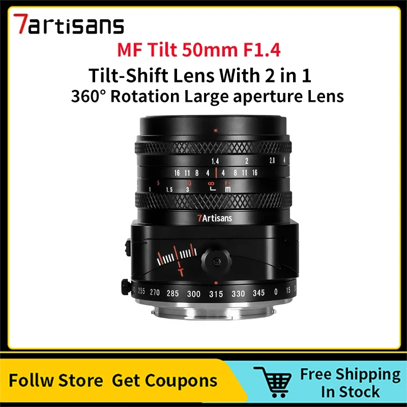 7artisans 50mm F1.4 Large Aperture APS-C Lens with 2-in-1 Tilt-Shift Manual Lens For Sony E ZVE10 FUJIFX Micro 4/3 Mount Camera