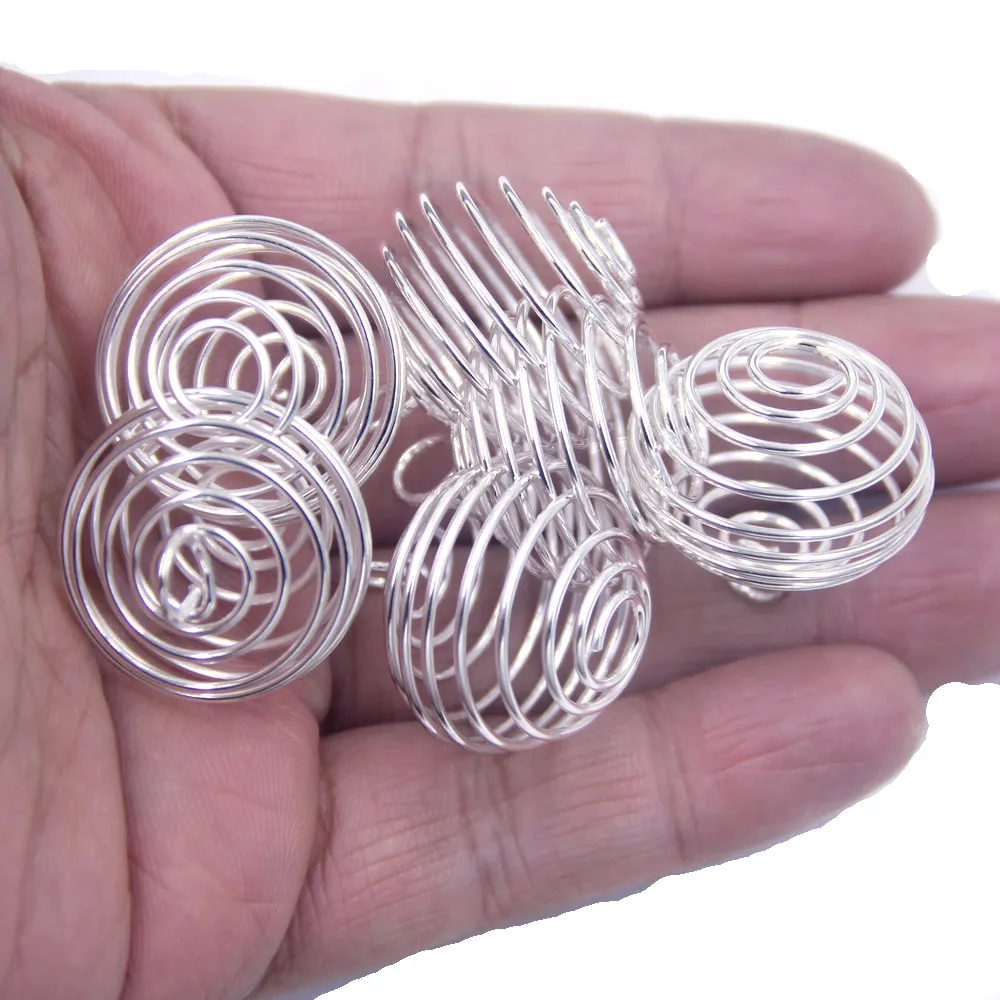 250Pcs Wholesale Silver Tone Spiral Bead Cages Charm Pendants Water Drop Breloque Jewelry Making 29x24mm